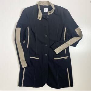 Airfield Button Down Long Sleeve Black Jacket Khaki Satin Trim M